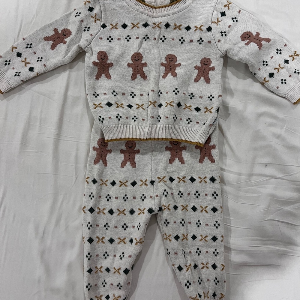 Baby Mori Gingerbread Christmas Sweater and Pants Set